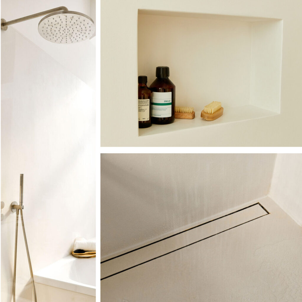 Collage fugenloses Bad mit Dusche